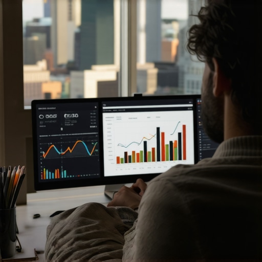 A strategist reviewing local SEO analytics on screens with Minneapolis skyline