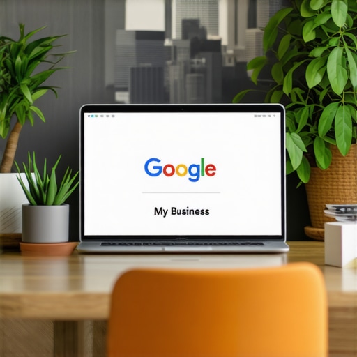 Laptop showing GMB analytics with Minneapolis city background