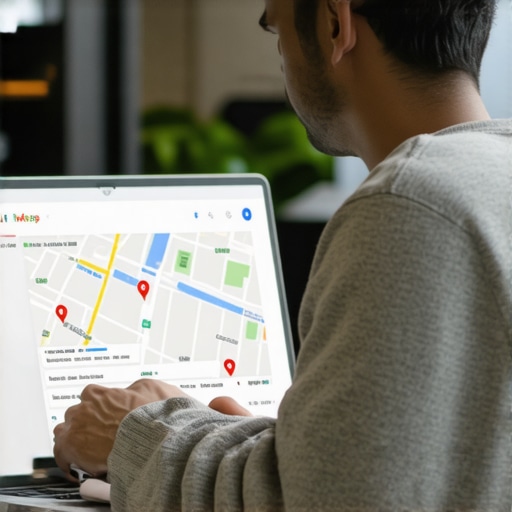 Business owner using laptop to optimize Google My Business profile in Minneapolis.