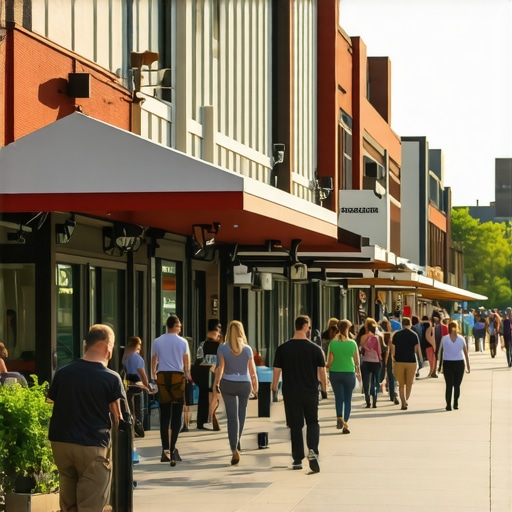 A lively Minneapolis neighborhood showcasing local businesses and community engagement
