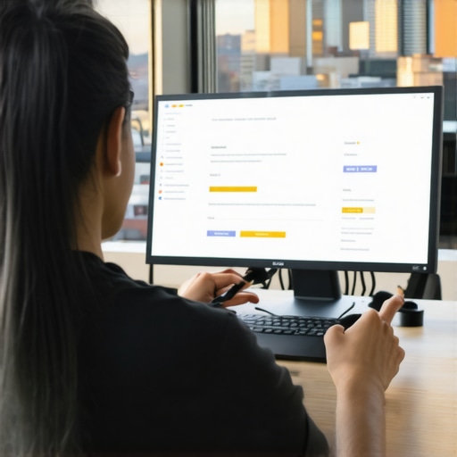Person analyzing SEO metrics on a laptop with Minneapolis skyline behind
