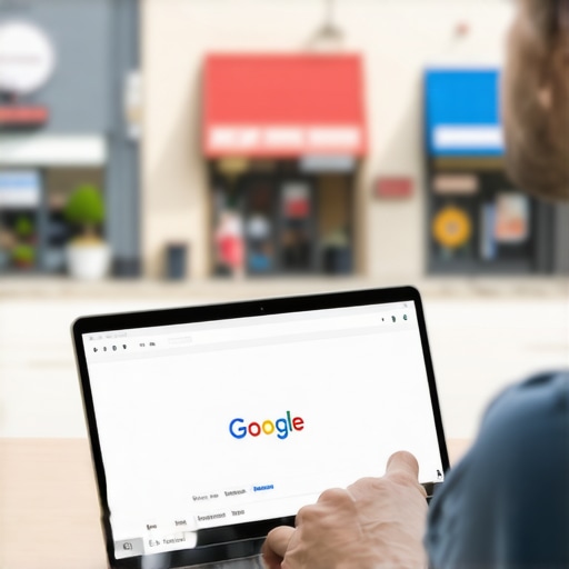 Person updating Google My Business profile on laptop with local storefronts in Minnesota