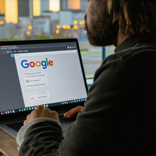 Business owner editing Google My Business profile with Minneapolis cityscape behind