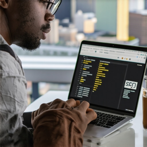 Marketing professional analyzing local SEO metrics with Minneapolis skyline.
