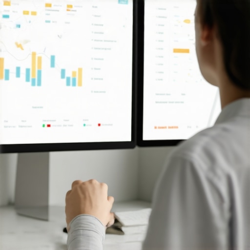 Analyzing Local SEO Data with Advanced Tools Business owner analyzing local SEO metrics on computer screen with graphs and maps