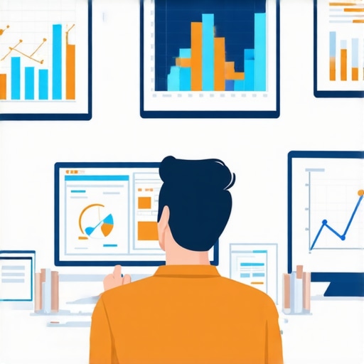 A person analyzing local SEO data on multiple screens with charts and dashboards.