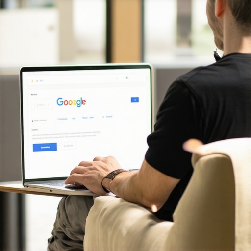 Optimizing Local SEO in Minneapolis Business owner enhancing Google My Business listing on a laptop for Minneapolis SEO success.