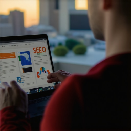 Using SEO Tools for Local Minneapolis Business Person analyzing SEO data on laptop with Minneapolis skyline in the background